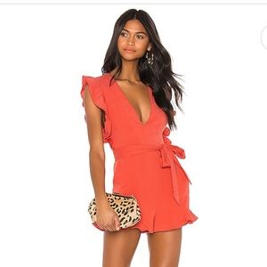 Lovers + Friends “Jill” Romper. Coral Red color. Small